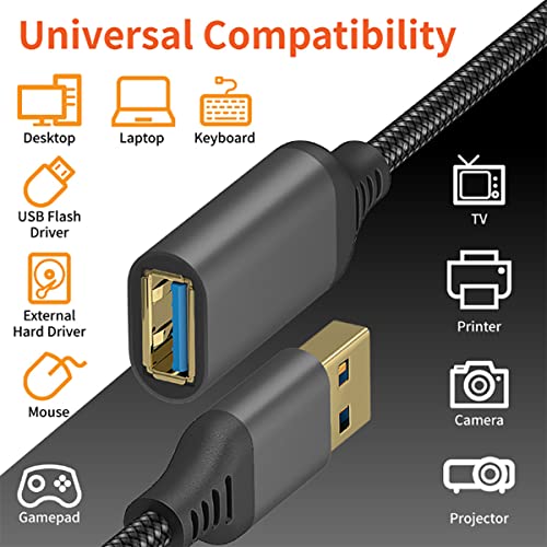 USB Extension Cable, 2 Pack USB 3.0 USB A Male to USB A Female, Nylon, for Card Reader, Keyboard, Printer, etc. 1 x 50 cm grijs en 1 x 1 m zwart 4