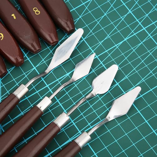 18 Stuk Spatula Set, Roestvrij stalen spatula, houten handvat Spatula, Olieverf voor canvas, acrylverf (18 stukken) 3