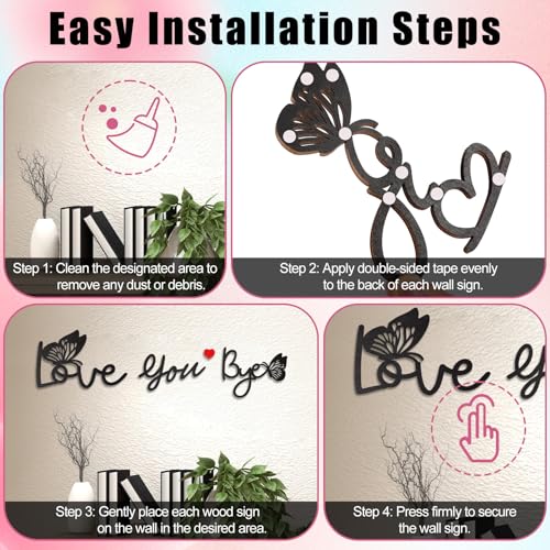 Love You Bye Teken boven deur, Wooden Door Topper Love You Bye Wall Sign Decoration for Home Entrance Corridor Windows Farm Wall Art 5