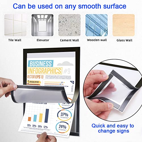 Verpakking van 6 magnetische frames A4 Info Frames Zelf-Adhesive Sheet Houder Magneet Bag Informatie Lijst Zwarte Poster Frame Magnetische Documenthouder Transparante Info Bag Poster Houder voor Windows 5
