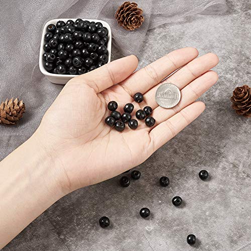 300 st. 8mm zwart houten kralen, Natuurlijke ronde bal groot gat los kralen Spacers voor Macrame Garland sieraden armband maken 5