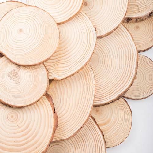 Verpakking van 3 natuurlijke ronde houten schijven voor ambachten, 17-19 cm, Onbehandelde Tree Disc, Geen gat, Ronde natuurlijke houten schijven voor DIY ambachten, bruiloft, middenstukken 4