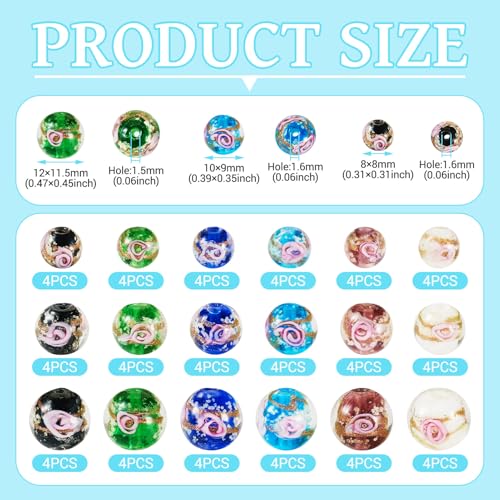 72 st. Ronde met Bloem Lampwerk Kralen Lichtgevende Crackle Glas Crystal kralen Glow in de donkere bedels kralen voor armband ketting oorbellen sieraden maken 3