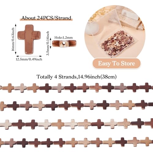 4 Strengen Cross Synthetische Turquoise Kralen Kruisbeeld Stenen Bead Zadel Bruin Edelstenen Kraal Voor Pasen Ketting Oorbel Armband Diy Sieraden Maken 3