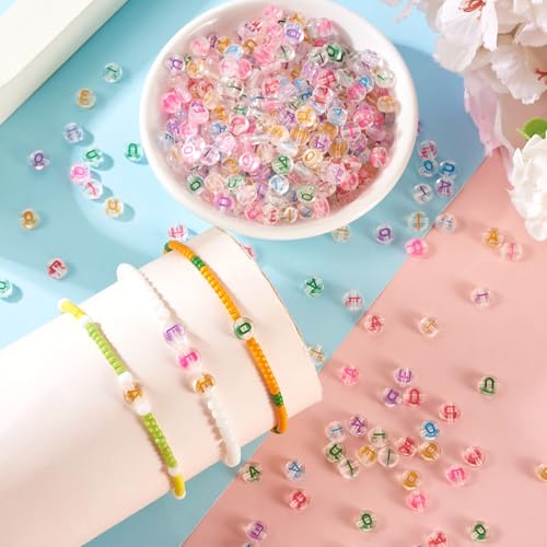 500st 7mm Clinker brief kralen platte ronde schijf alfabet kralen A/E/I/O/U Clear acryl kralen klinker voor vriendschap armband sieraden maken