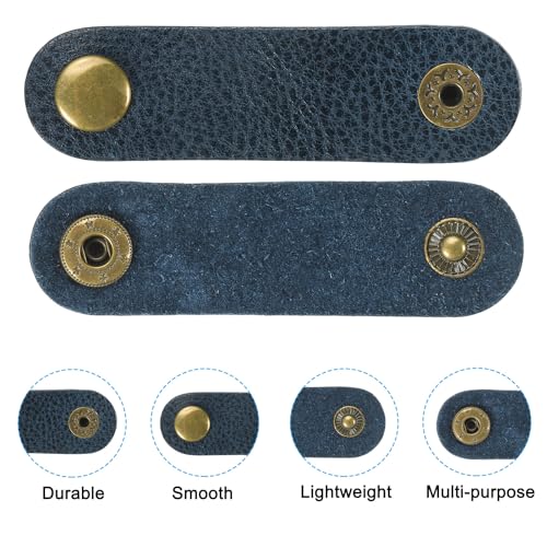 Leren Cord Organizer Kabelbanden, 10 stuks 8x2cm Draagbare kabel lederen klemmen USB houder oortelefoon Cord Management voor kabel, draad, blauw 3