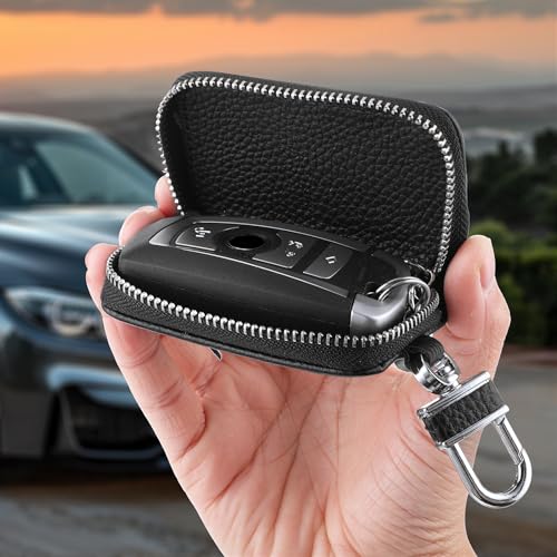 Autosleutelhanger, Lederen sleutelhanger Carabiner, Sleutelhouder Koffers Keychain Keyless Ga bescherming auto sleutel vak sleutelhouder sleutelloze auto sleutelhoes met haak, wit, 1, wit 4