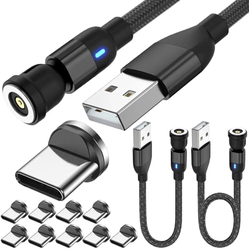 1 Pin Magnetische Charging Kabel, 540° Rotatable USB C Magnetisch Telefoonlader Kabel met LED-licht (2m+1m), met Type-C Magnetische Tips
