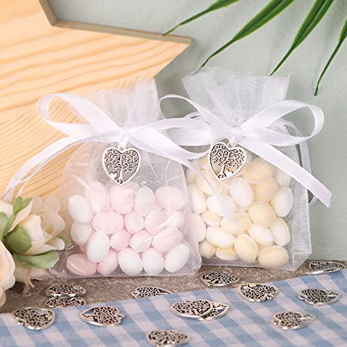 50st Boom van het leven Hangers, 50 stuks, Witte Organza Tassen, Plastic, Witte Band Voorkeuren voor Party, Doop, Communie, Baby Douche, Bruiloft, Verjaardag, Kinderen, 50 stuks 5