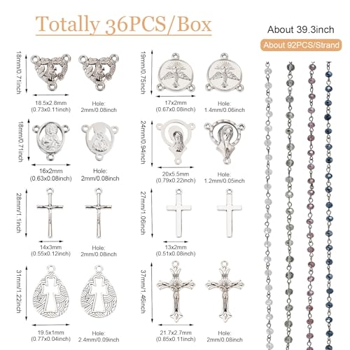 Rozenkralen kralen ketting glas kralen ketting kruis hangers zilveren Vintage Crucifix Charms Virgin Mary Chandelier Component Links voor doe-het-zelver Paassieraden maken 4