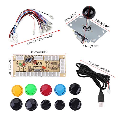 spel, nulvertage, doe-het-zelf-kit, 10 toetsen + PC joystick-games, zwart + USB-encoder voor MAME PC 3
