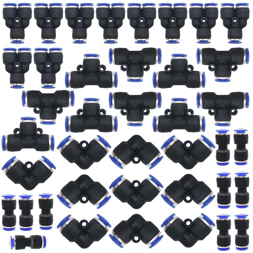Pneumatische Push Fit Fittings, Dujelixa Push Fit Fittings Tube (40Pack 6mm: Y+T+I+L Type Combo), Plastic 1/4inch Diameter duwen om te verbinden Fittings Pijpverbinding, Pipe Fittings Push Lock