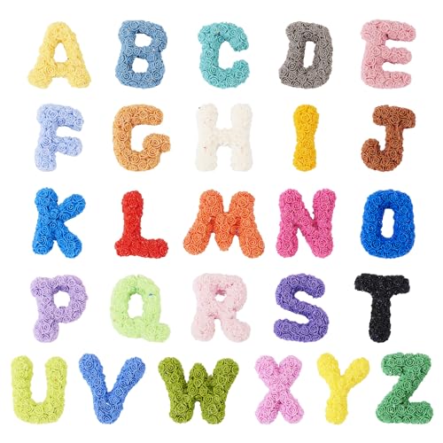 26 st Letter A-Z Cabochons Set Kleurrijke Alphabet Plat Terug Laatste&Flower Sticker Collection 3D Letter Cabochons voor DIY Art Crafts Scrapbooking Decoratie