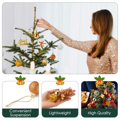 25 Pieces Kerstboom decoraties Shatterproof Ball Ornament Kerstklok Geschenkdoos Word Hanger Decor Bulk voor krans Vakantie feest decoratie bruiloft (Goud) 5