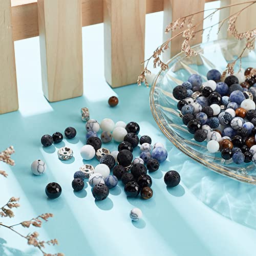 ongeveer 600Pcs natuurlijke stenen kralen Kit, 6mm 8mm natuurlijke edelsteen kralen los ronde stenen kralen met Rhinestone Spacer kralen voor DIY armband ketting sieraden maken 5