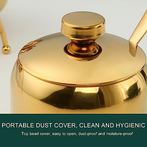 Gold Sugar Bowl Roestvrij staal Seizoen Condiment Pot Opslag Organisator met Lid Sugar Bowl voor het Seizoen van Zout Suiker Pepper Container (Goud) 5