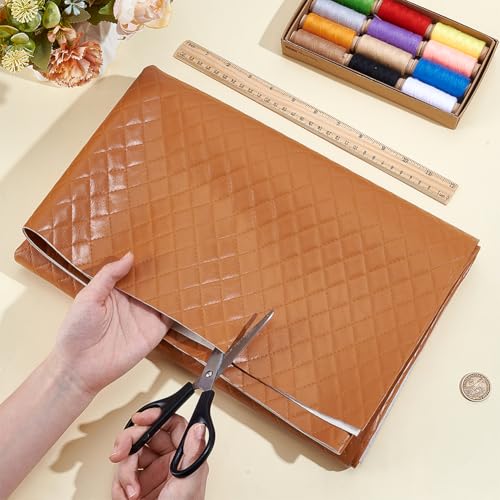 Faux lederen stof met Diamond Stitching patroon, 145 x 30 cm, zacht Faux leer materiaal, 0,8 mm dik Faux leer voor handtassen en ambachtelijke leveringen, Terracotta 3