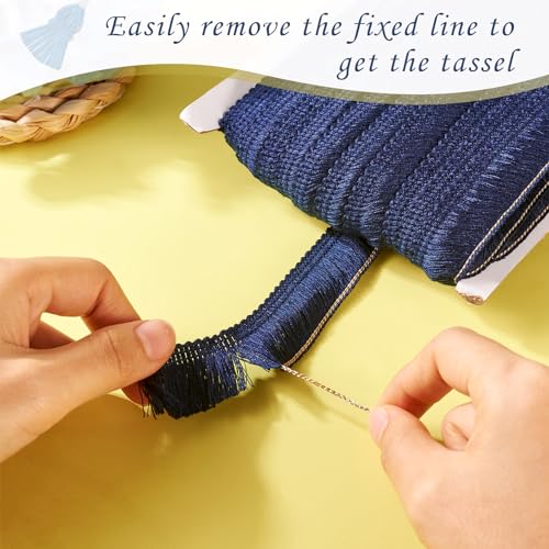 25m Fringe Lace Trim Polyester Ribbon Curtain Tassel Naaistof Curtail Kussen Trim voor kleding Home Decoratie Ambachten, Marine Blauw 4