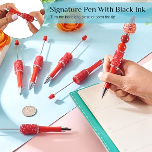 10 stuks kristallen kralenpennen bulk plastic balpennen bling diamant strass schacht kralen pen voor hogere school kantoor ambachtelijke voordelen, rood 4