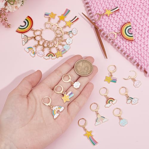 24 stuks 12 stillen regenboog hadsteekmarkering, 5,6 cm legering emaile hanger behandeling steekmarkeringen met 304 roestvrij staal Leverback oorlogen voor naaien accessoires 3