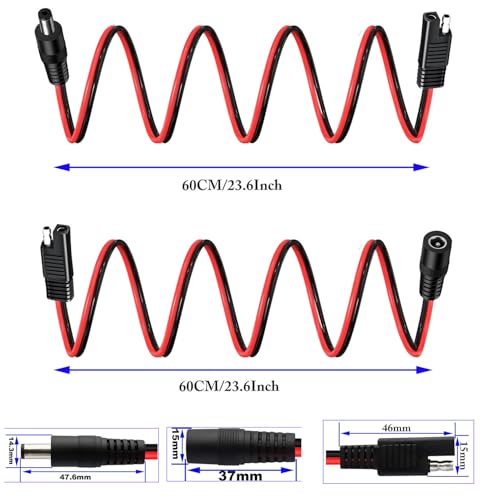2st 14AWG SAE naar DC Connector, DC 5.5x2.1mm naar SAE Plug, 12V SAE Plug, Power Connector voor zonnepanelen en batterijen (60cm/1Pair)