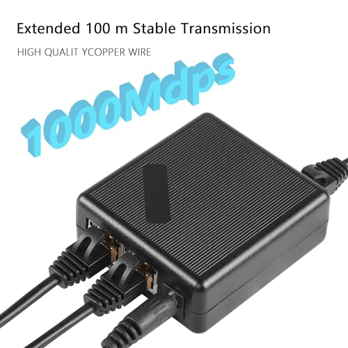 2 Port-Gigabit Ethernet Network Splinters RJ45 1 tot 2 1000/100 Mbit/s Ethernet Adapter Splinters met een 2-pins Europese EU-op-DC5521 stopcontactkabel voor computer, naaf, switch, router