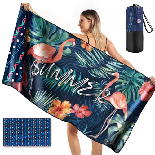 Strandhanddoek, 180cm x 89cm Double Sided Microfiber Beach Handdoek voor volwassenen, Dock en Bay Beach Handdoek, Lichtgewicht Extra Groot Snel Droog Zand Gratis Zwembad Handdoek voor Zwemmen