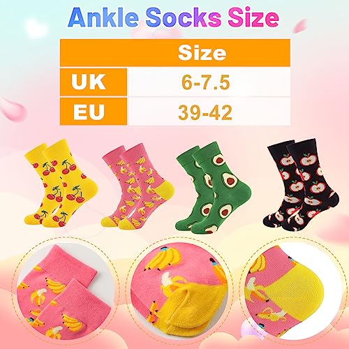 Enkel sokken voor vrouwen, 4 paar werkdagen, nieuwe sokken, fruitpatroon, comfortabele katoenen sokken voor vrouwen, herfst en winter, maat 6 - 7,5 UK / 39-42 EU, multizak, kleur, 39 EU, kleur 3