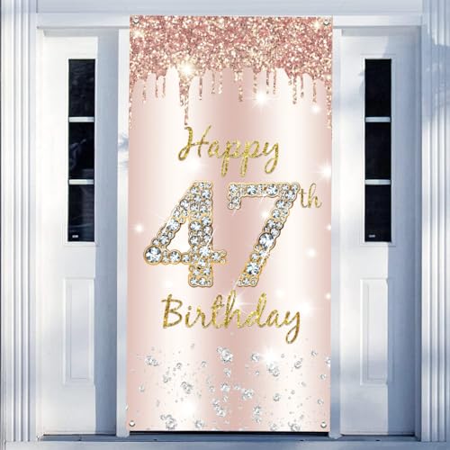 47e verjaardag decoratie vrouwen, Gelukkig 47e verjaardag deur banner roos goud,47e verjaardag stof teken poster deur decoratie,47e verjaardag achtergrond banner dames, verjaardag feest welkom teken