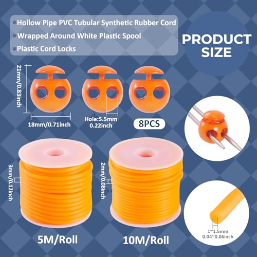 15m Holle Pijp Rubber koord met Plastic koord sloten 2mm 3mm Stitch houder Tube Cords Orange Brei Barber Cords voor sieraden maken DIY Crafts 3