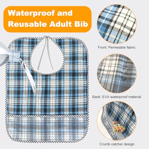 Adult Bibs for Women and Men, 1 Pack of Waterproof and Herbruikbare Adult Bibs with Crumb Catcher, Clothing Protectors for Adults, Ouderen en, zwart en wit 4