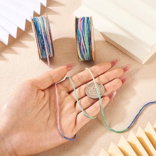2 Rolls 70m segment geverfd getwist koord gradient gevlochten kralen draad voor ambachten armband maken gevlochten haar Tie Macrame Wind Chime Blauw 4