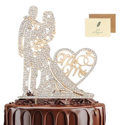 Trouwtaart Toppers, Sparkling Mr. en Mrs Cake Topper met Rhinestones metalen bruid en bruidegom taart toppers voor bruiloft, verloving, verjaardag Valentijnsdag, met een kaart