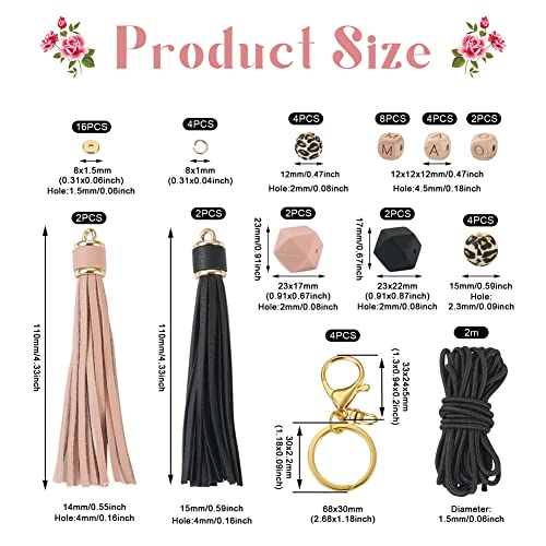 54 Stuks Leopard patroon Siliconen ronde veelhoekige kralen Mam Mam Mam brieven houten kubus kralen met lederen Tassel sleutelhangers clasps voor DIY moeder's dag 3