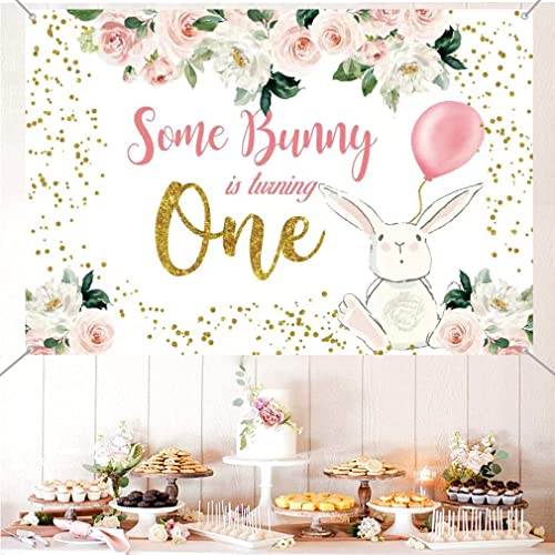 1e verjaardag decoratie voor meisjes, verjaardag banner haas verjaardag stof schild poster, Gelukkige verjaardag achtergrond banner meisje 1e verjaardag feest decoratie 3