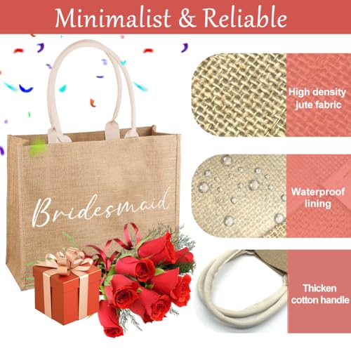 Zak, Minimalist en Betrouwbare Jute Tote Bag, Vrijgezellenfeesttassen, Bruidstas, Bruidscadeautas, Bruidsdouche, Geschikt voor levensmiddelenwinkel, Picknick, Strand Holiday,, Bruin, L 3