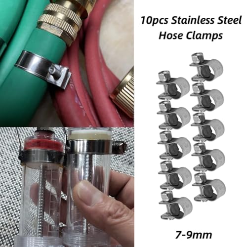 10 st Slangklemmen, 304 roestvrij staal verstelbaar 6mm-20mm Afstand brandstoflijnklemmen voor loodgietersautomobiel(7-9Mm)