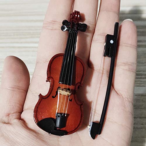 8cm hoogte mini miniatuur viool houten instrument model met stand, boog en geschenk doos mini muziekinstrument miniatuur poppenhuis model hoofd decoratie 4
