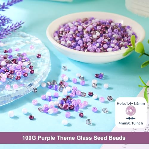 100g Paarse Glazen Zaad Kralen, 4mm Ronde Pony Zaad Kralen, 6/0 Kleine Craft Lose Spacer Kralen voor vriendschap armband ketting sieraden maken 3