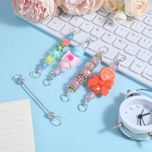 Kralen Keychains, 8st Metaal Key Chains, Raw Metal Sleutelhangers voor sieraden maken, DIY Raw Kralen Keychain Strips voor ambachten, Zilver, zilver, Eén maat 5