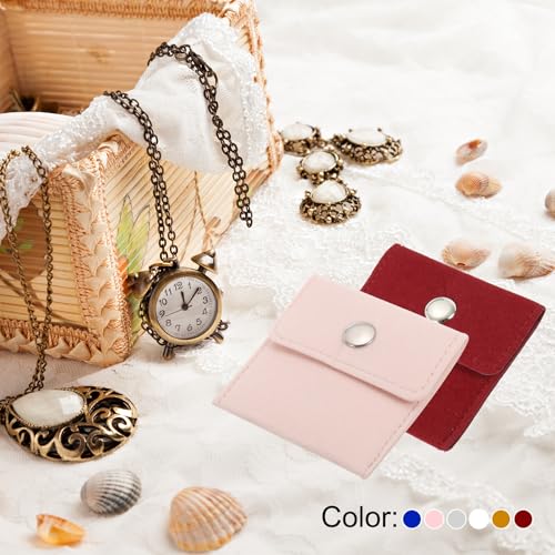 3,5 x 4 inch sieraden zakje, 8 stuks fluweel zakjes Snap knoop draagbare opslagzak voor oorbellen armbanden ketting ringen horloge, rood 4