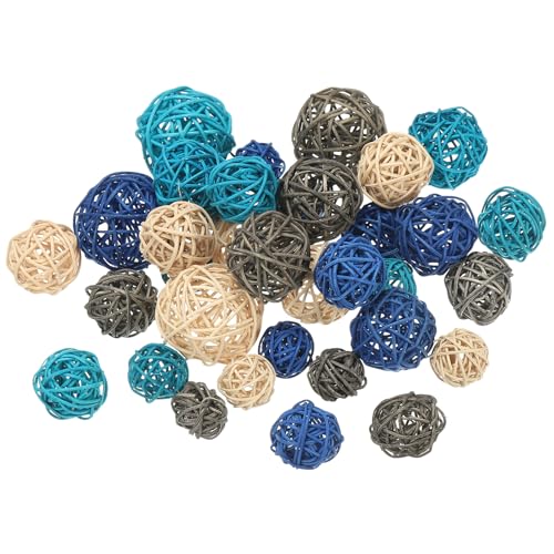 Wicker Rattan Ballen, 36 stuks Decoratieve Ballen voor Centerpiece Bowls, Home Decoratie 4 maten (Deep Blue/Blue/Grey/Natural/Natural, 6cm, 5cm, 4cm, 3cm)