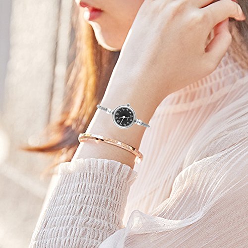 4 Kleuren Vrouw Analog Ronde Quartz Legering Band Open armband horloge polshorloge, dames mode tonen quartz armband(Digital Black Disk), Black Digital Disk, Classic