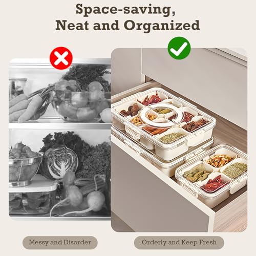 Gedeelde Tray, 8 Compartments, Snack Box, Worst Container, Transparante Voedsel Organisator, Spice Box met deksel en handvat voor zoetigheden, groentefruit 3