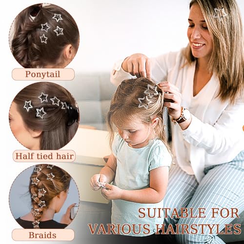 60 Stuks Hair Clips Metal Star Snap Barrettes Silver Star Barrettes Hollow Star Barrettes Non Slip Snap Barrettes Accessoires voor vrouwen Meisjes Mooie Star Headwear 5