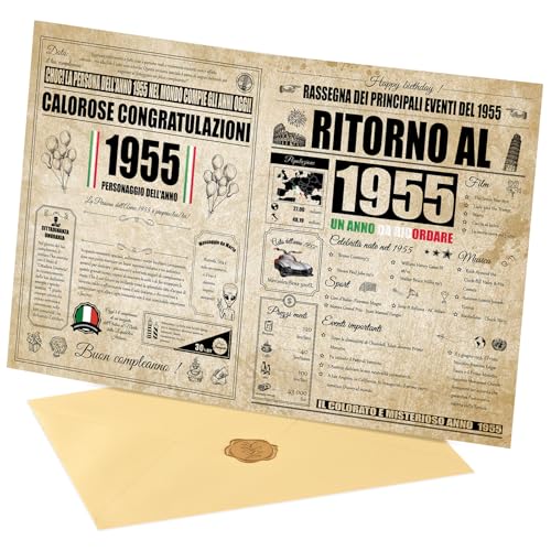 Biglietto Auguri Compleanno 70 Anni - Personalizzata Idea Regalo Compleanno Originelen voor Uomo e Donne, Biglietti di Auguri Vintage met Busta voor Mamma, Papà, Amico, Famiglia, Nonno (1955)