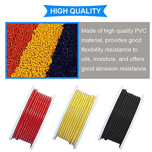 20 AWG, 300V Connection Cable Kit, 20 Gauge Elektrische Kabel, 300V, PVC isolatie, Tinned Copper Gevlochten Draad, 3 Kleuren (zwart, rood, geel), Elke Kabel 7 Meters, Kabel Assortiment Kit voor 5