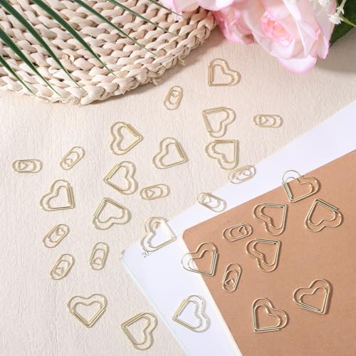 200st Gouden hartvorm Paper Clips, 2 maten Schattig Paper Clip Vorm Liefde Bloem Decoratieve Paper Clips voor ambachten Dagboeken Scrapbooking DIY Office School bruiloft Uitnodiging 3