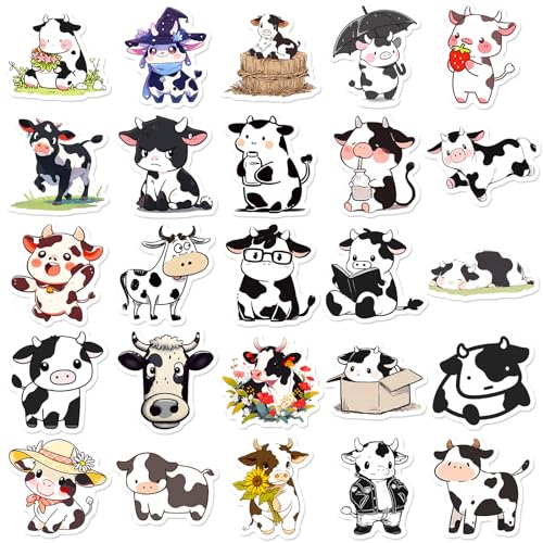 Zwarte en witte koe sticker set kinderen tieners 50 stuks koeien waterdicht vinyl stickers laptop skateboard helm auto fiets mobiele telefoon motorfiets scrapbook cadeau tijdschrift bekers 5