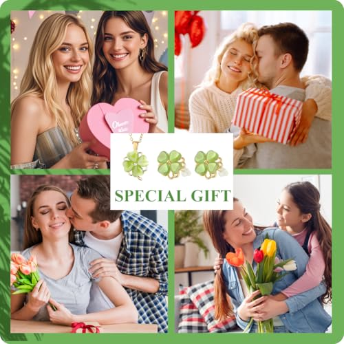 vier klaver sieraden set, groene klaver vier ketting oorbellen set twist klaver ketting en oorbellen set voor vrouwen moeder dochter, een maat, Titanium staal, Geen edelsteen, One Size, titanium 5